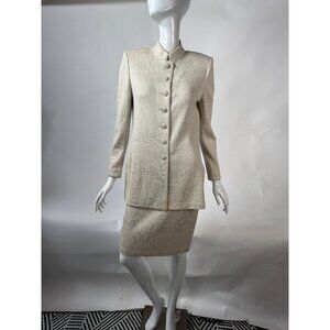 St. John Evening By Marie Gray Metallic Brocade Skirt Suit W/Rhinestone Buttons